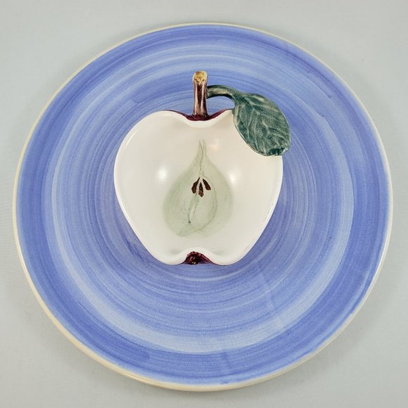 Clayworks Apple Plate Halifax Nova Scotia Canada Pottery Raised Fruit Dip Bowl - Picture 1 of 12